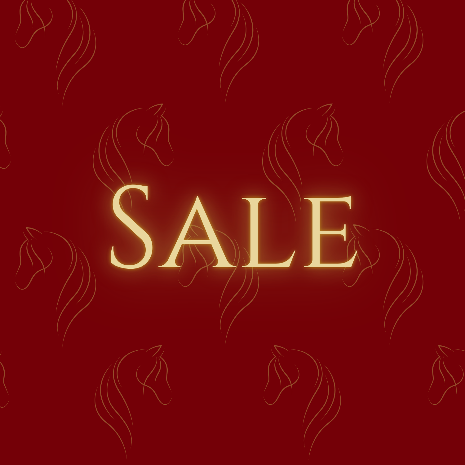 Sale text in gold on a burgundy background