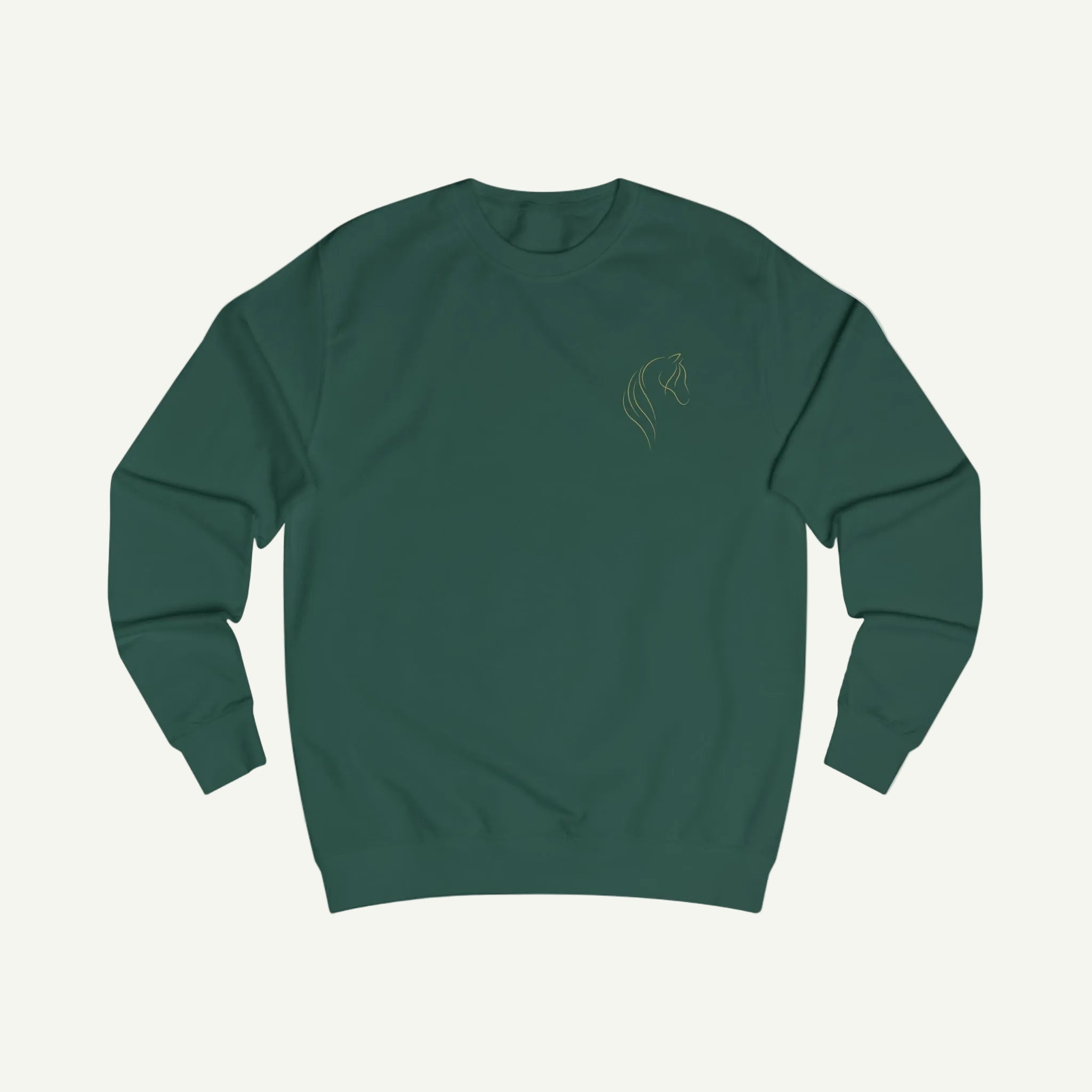 Green sweatshirt with a small logo on the chest against a white background