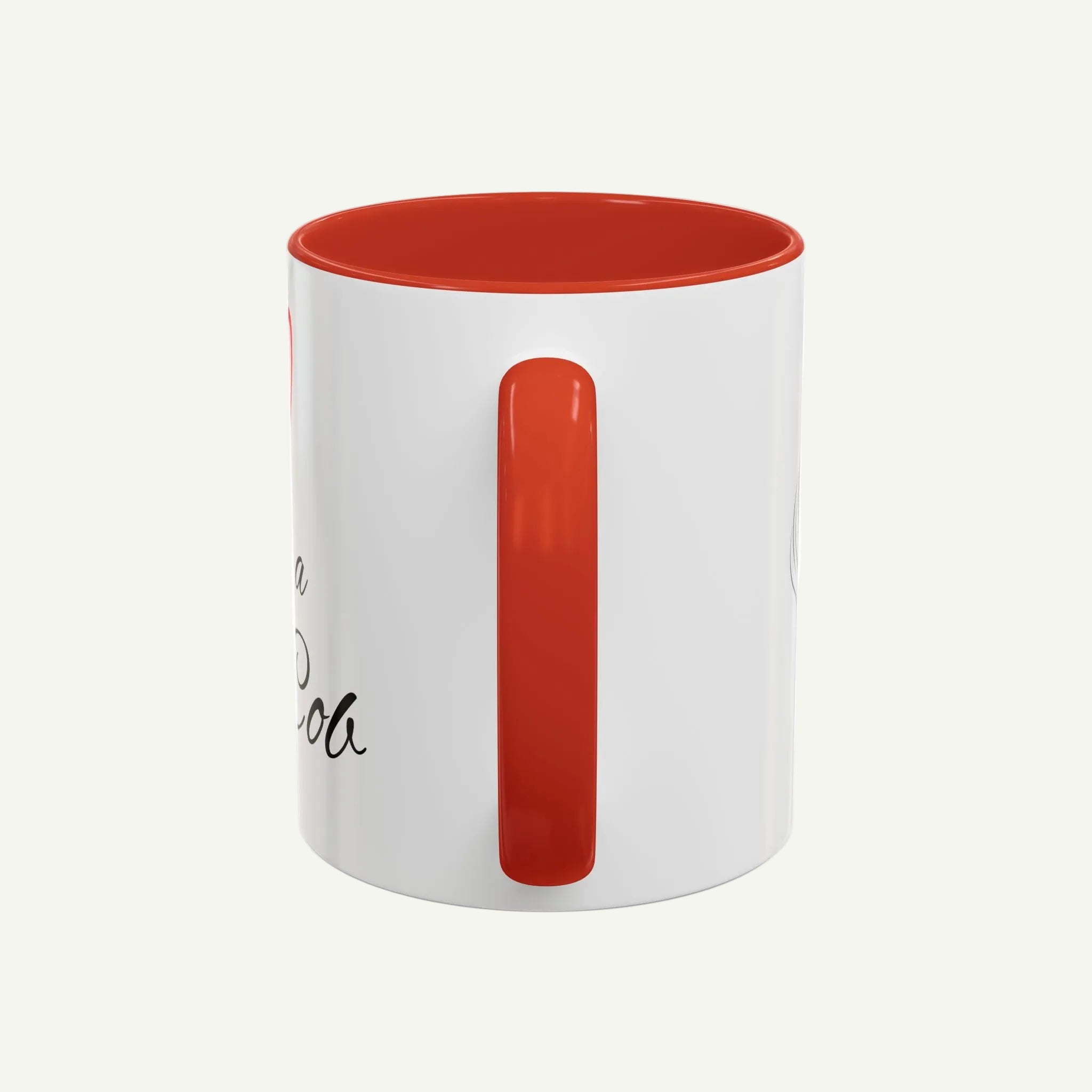 White mug with red interior and handle on a white background