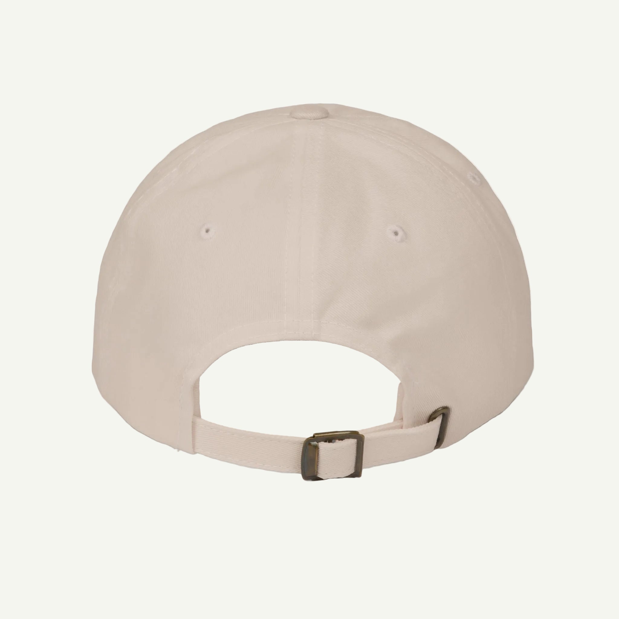 Beige baseball cap with a brown buckle on a white background