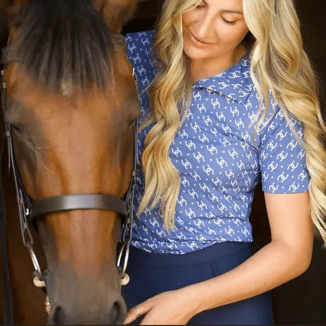 Cowgirl Technical Horse Tiding T-Shirt - Navy and Lilac - VALEQ