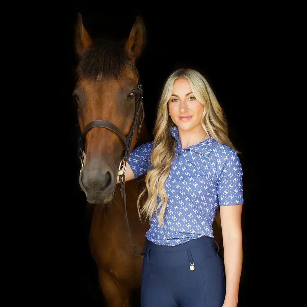 Cowgirl Technical Horse Tiding T-Shirt - Navy and Lilac - VALEQ