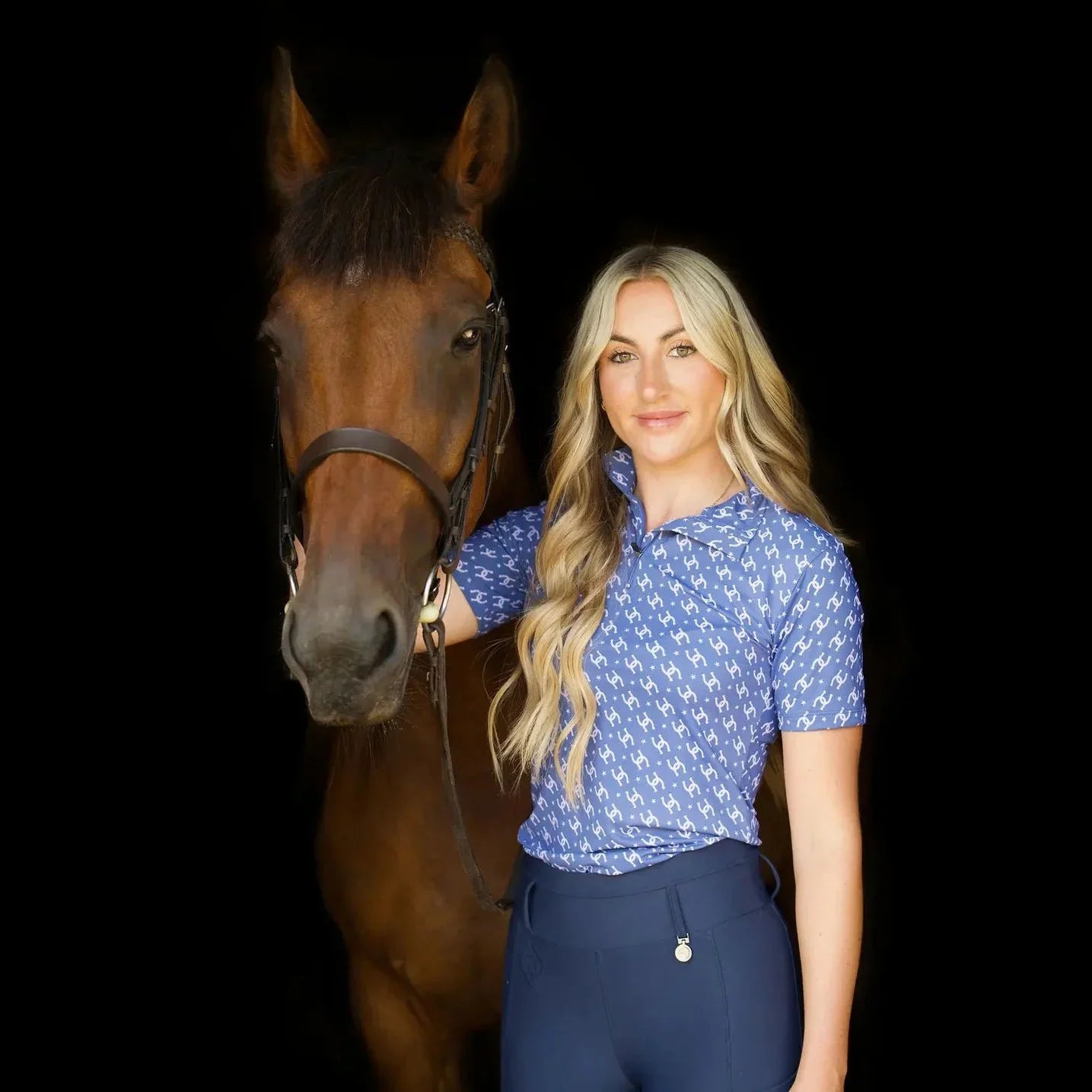 Cowgirl Technical Horse Tiding T-Shirt - Navy and Lilac - VALEQ