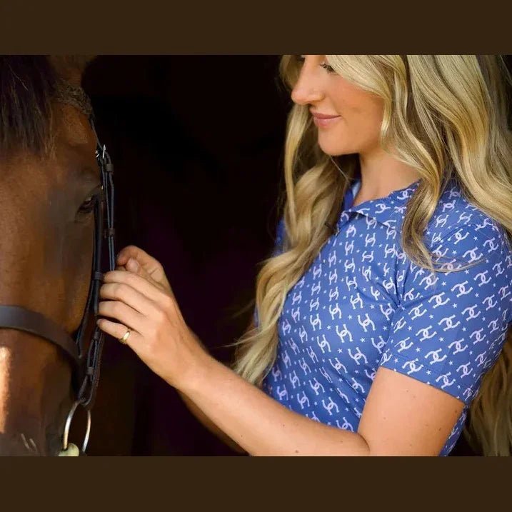 Cowgirl Technical Horse Tiding T-Shirt - Navy and Lilac - VALEQ