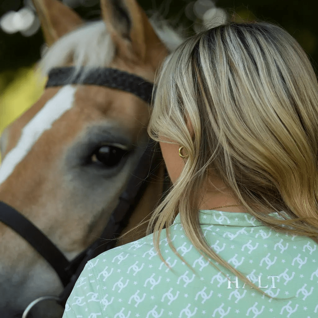 Cowgirl Technical Horse Tiding T-Shirt - Sage and White - VALEQ