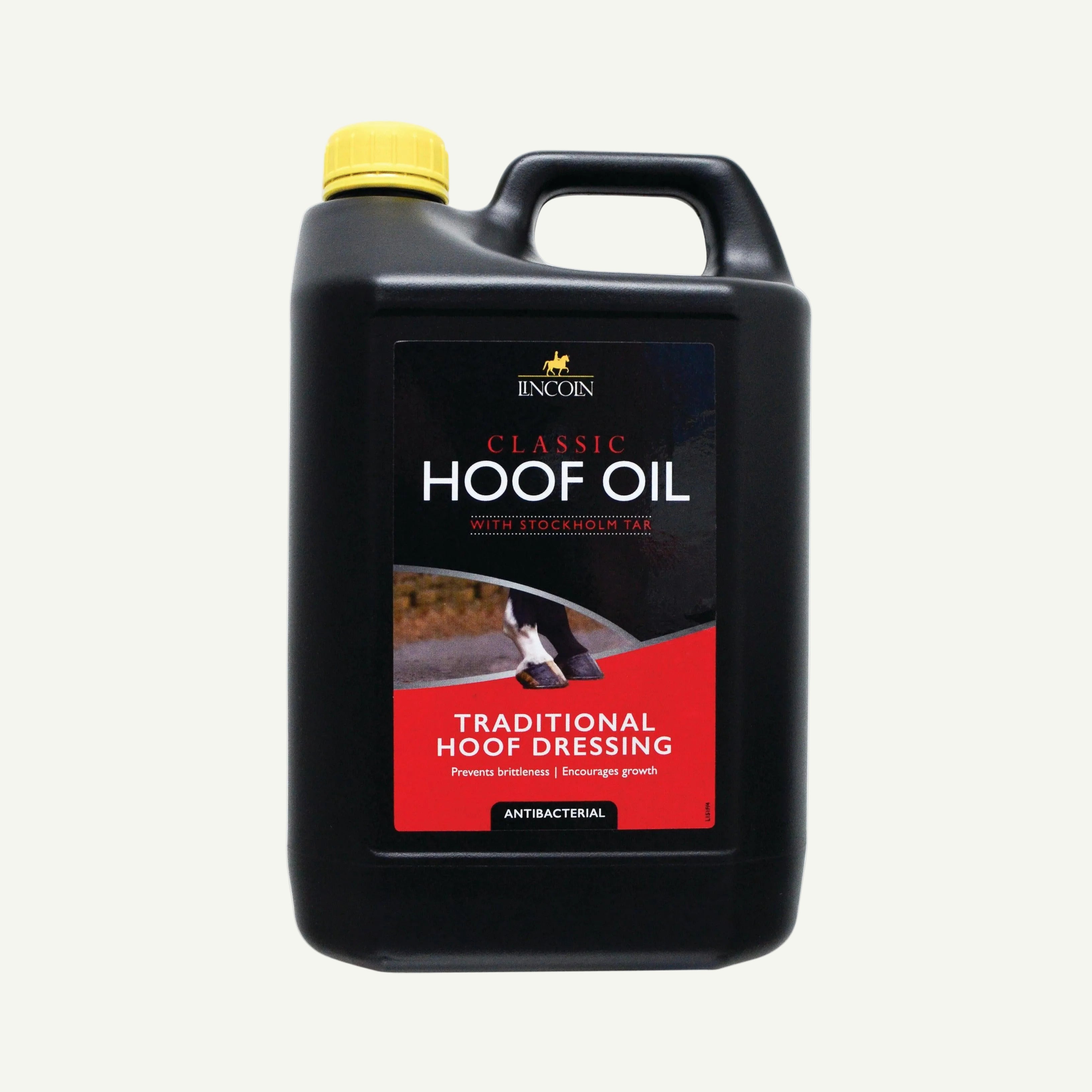 Black bottle of Classic Hoof Oil with a red label on a white background
